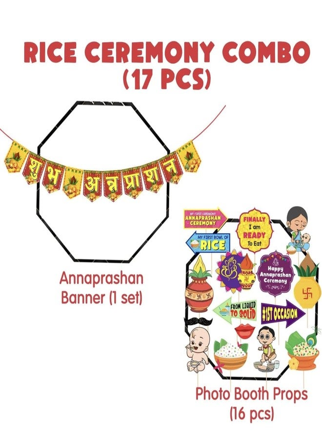 Dream Decor Shubh Annaprashan Hindi Font Banner with Props/Baby 1st Food Decoration Item - 17pc - Image 3